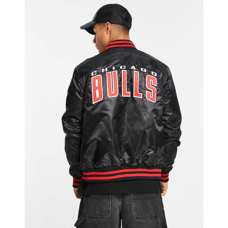 Men's Bomber New Era NBA Satin Bomber Chicago Bulls Black