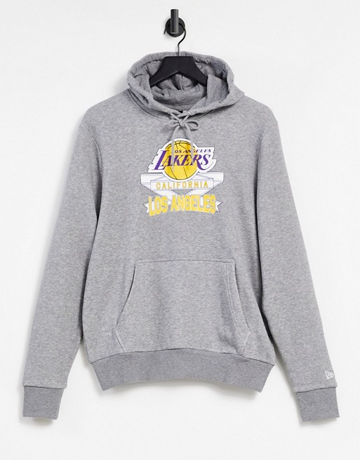 New Era NBA LA Lakers centre graphic hoodie in grey
