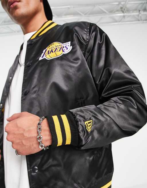New Era – NBA LA Lakers – Czarna satynowa kurtka bomberka, 3 z 4