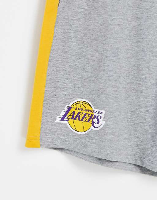 New Era NBA LA Lakers jersey shorts in grey with logo print and side stripe