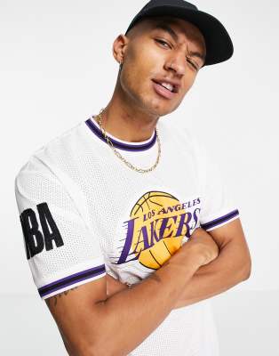 New Era Los Angeles Lakers NBA Pinstripe Baseball Jersey, White