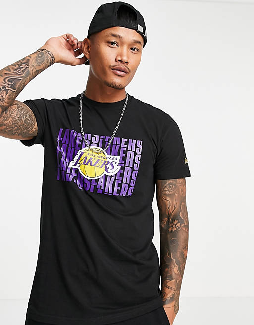 New Era NBA LA Lakers repeat word t-shirt in black exclusive at ASOS