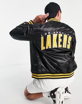 New Era NBA LA Lakers satin bomber jacket in black