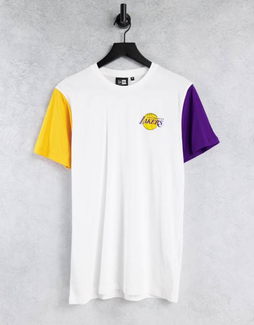 New Era NBA LA Lakers t-shirt in white with logo print and colour block  sleeves