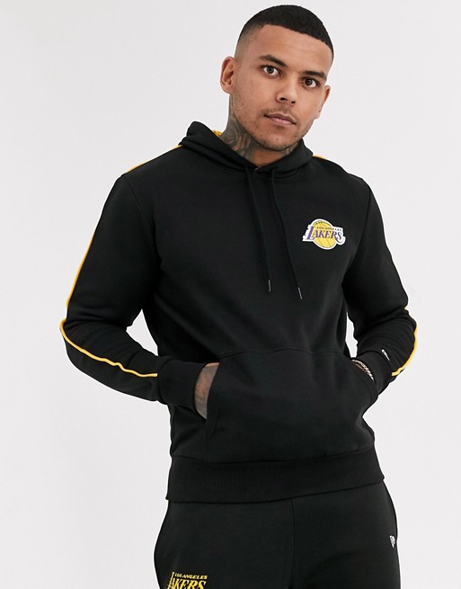 New Era NBA Los Angeles Lakers striped piping co-ord hoodie in black