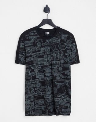 New Era NBA tonal all over print t-shirt in black