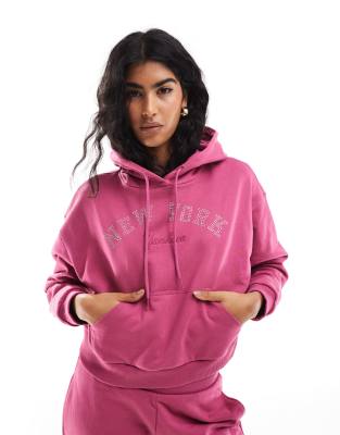 New Era - New York MLB - Kapuzenpullover in Rosa mit verziertem Schriftzug, Kombiteil