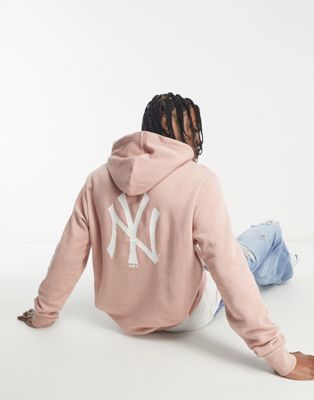 New Era New York Yankees backprint hoodie in pink