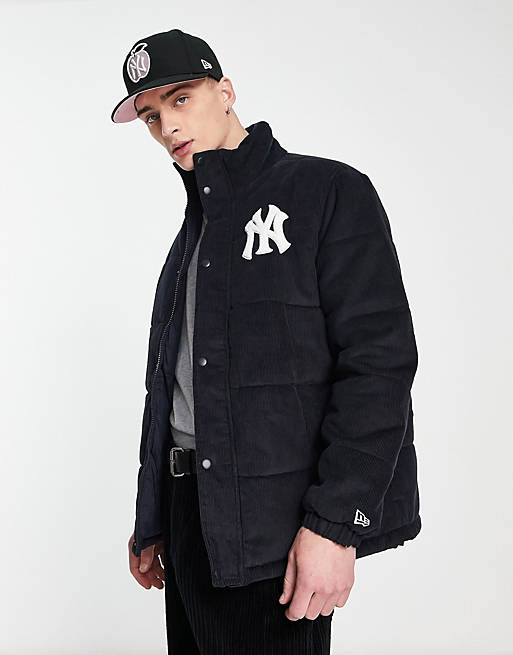 New Era New York Yankees corduroy puffer jacket in navy | ASOS