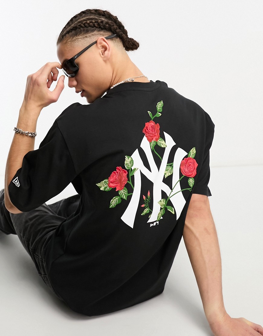 New Era New York Yankees flower backprint t-shirt in black