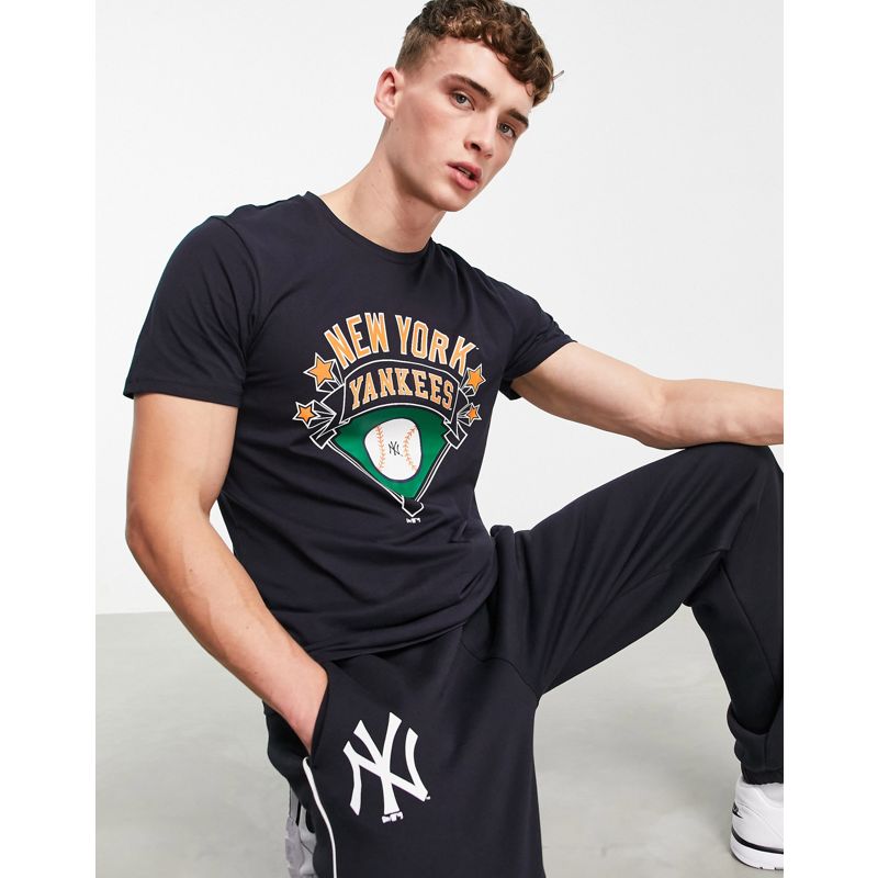 LXPlB Uomo New Era - New York Yankees - T-shirt blu navy con stampa sul petto