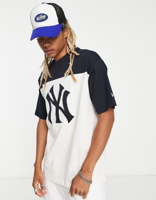 New Era New York Yankees two tone oversized t-shirt in off white exclusive  to ASOS