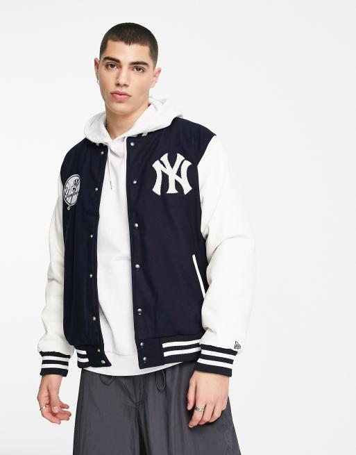 NEW YORK YANKEES OLD ENGLISH WOOL VARSITY JACKET (HEATHER GREY/WHITE)