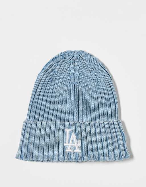 New Era – Niebieska czapka beanie o grubym dwukolorowym splocie z podwiniętym dołem i motywem LA Dodgers