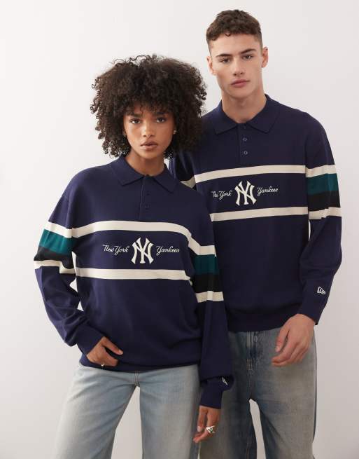 New Era – Niebieska dzianinowa koszulka polo w stylu rugby z logo NY Yankees