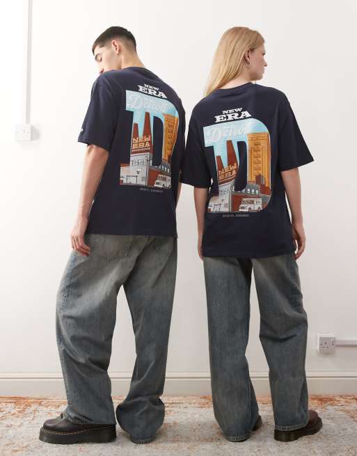 New Era – Niebieski T-shirt oversize z grafiką na plecach, 4 z 4