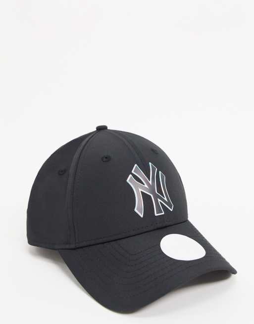 New Era NY 9Forty cap with irridescent logo in black | ASOS