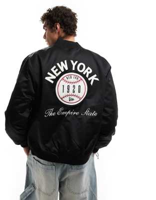 New Era New Era NY baseball back print bomber jacket in black
