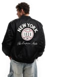 [New Era] New Era NY baseball back print bomber jacket in black 2XL black