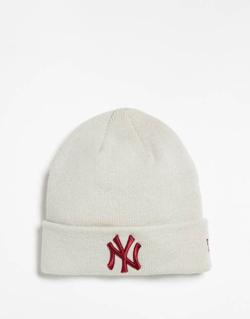 New Era NY beanie in white with red logo