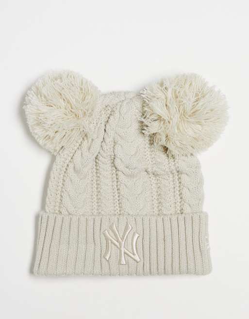 New Era Ny Double Pom Beanie In Beige Cable Knit Asos