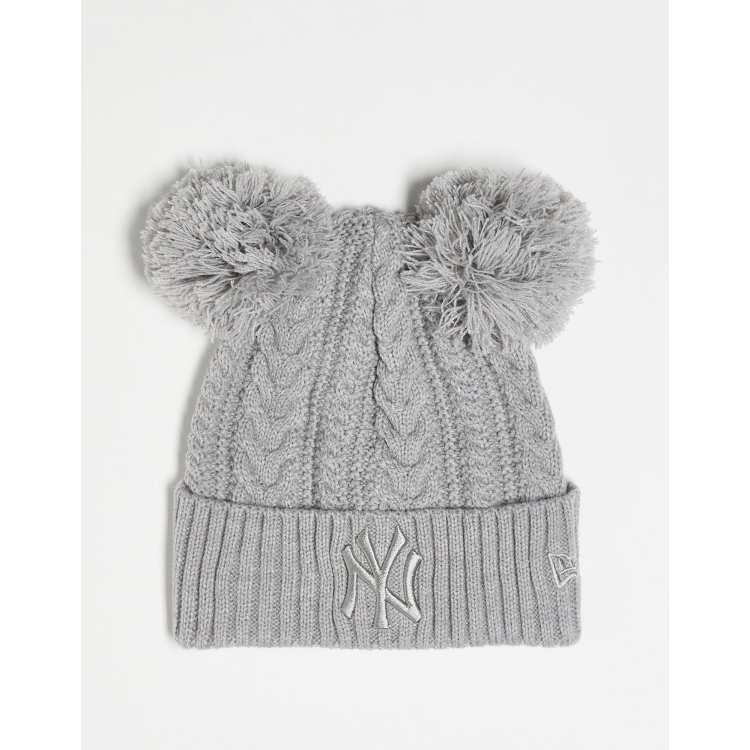 New Era NY double pom beanie in grey cable knit | ASOS