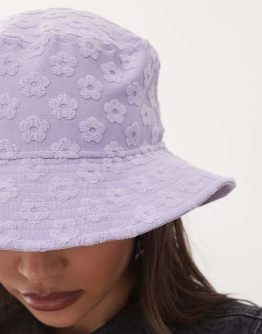 New Era NY floral towelling bucket hat in lilac, 2 of 3