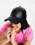 [New Era] New Era NY leather look 9Forty cap in black One Size black