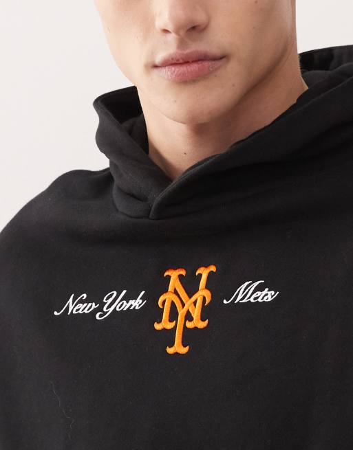 New Era NY Mets oversized script logo hoodie in black ASOS