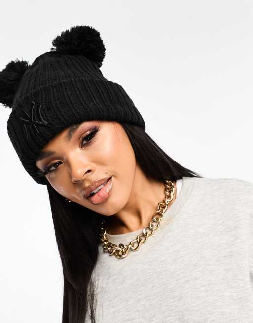 Black pom beanie store hat