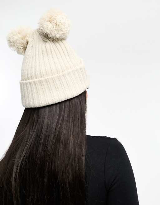 New Era NY pom pom beanie in light beige