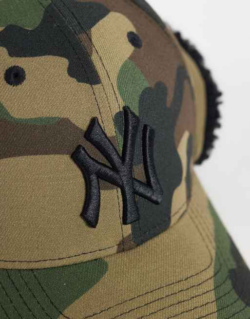 New Era NY Yankees 39thirty camo print downflap cap with black fleece in multi, 2 of 3