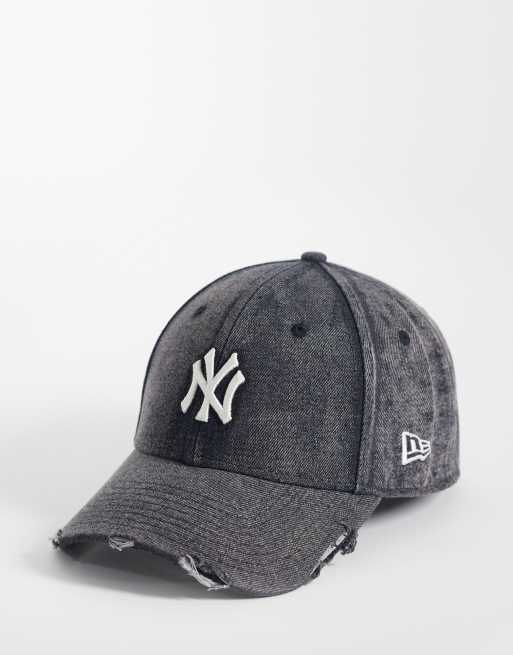 New Era NY Yankees 9forty acid wash denim cap in black | ASOS