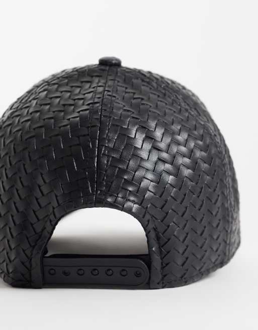 New Era NY Yankees 9forty faux leather weave fabric cap in black, 2 of 3