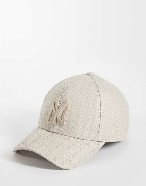 New Era NY Yankees 9forty PU weave fabric cap in beige - view 1
