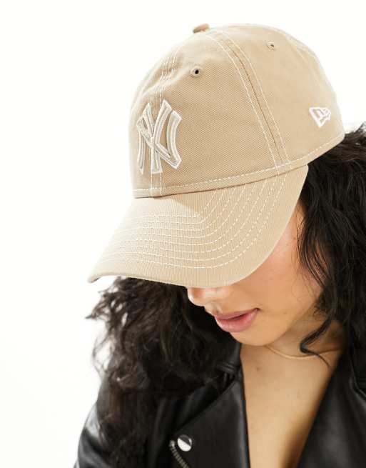 New Era NY Yankees 9Twenty washed cap with contrast stitch in beige, 4 of 4