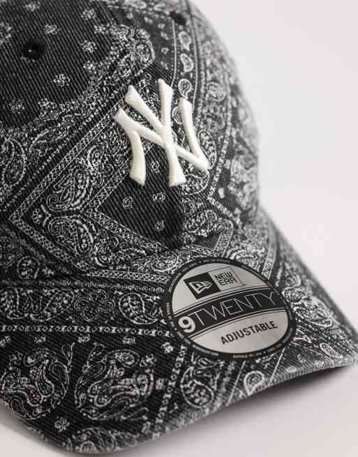 New Era NY Yankees 9twenty washed denim paisley print cap in black, 2 of 3