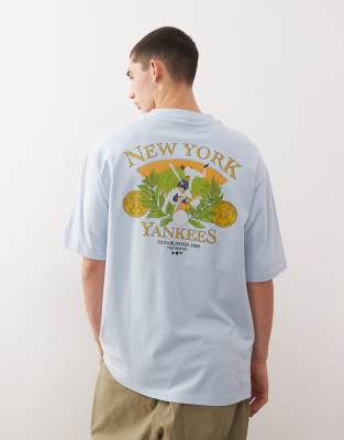 New Era New Era NY Yankees baseball motif back print t-shirt in pale blue