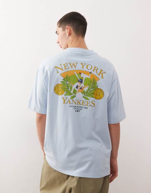 New Era NY Yankees baseball motif back t-shirt in pale blue
