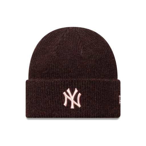 New Era – NY Yankees – Bordowa damska czapka beanie z mieszanki wełny z szerokim mankietem