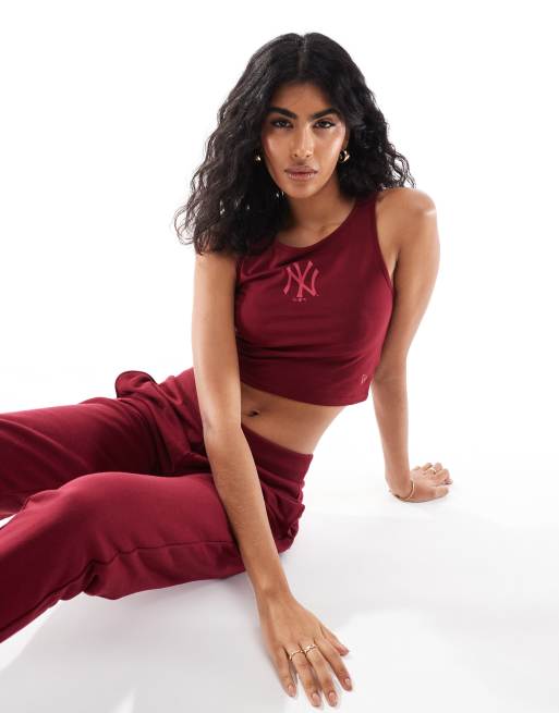 New Era - NY Yankees - Crop top senza maniche bordeaux con logo, 2 di 4