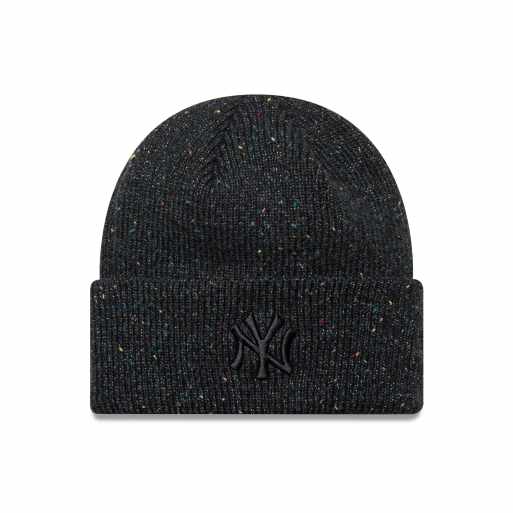 New Era – NY Yankees – Czarna damska czapka beanie z metalicznej dzianiny z szerokim mankietem