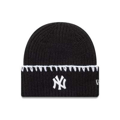 New Era - NY Yankees - Damen-Strickmütze aus Merino-Wollmix in Schwarz mit breitem Umschlag