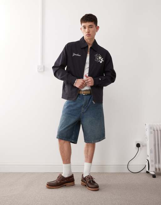 New Era NY Yankees embroidered zip through jacket in navy | ASOS