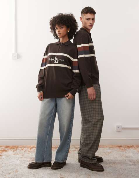 New Era - NY Yankees - Gebreid rugbyshirt met logo en polokraag in bruin - view 1