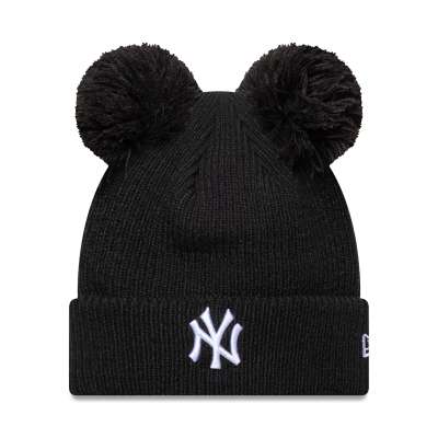 New Era - NY Yankees - Gerippte Strickmütze in Schwarz mit zwei Bommeln
