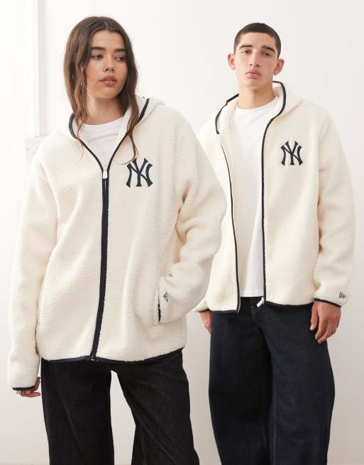 New Era - NY Yankees - Giacca bianca in pile con cappuccio, chiusura con zip e logo, 4 di 4