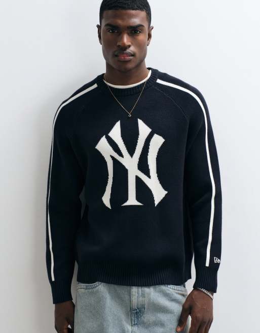 New Era NY Yankees large logo knitted jumper with contrast piping in navy, 3 of 5