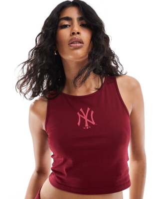 New Era New Era NY Yankees logo crop tank top in burgundy-Red