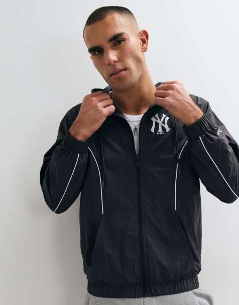 New Era NY Yankees logo MLB hooded track jacket with piping detail in navy - view 1